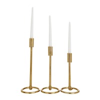 Litton Lane Gold Aluminum Tapered Candle Holder w/Ring Bases (Set of 3)