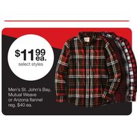 St. John's Bay  Men's St. John's Bay, Mutual Weave or Arizona flannel for $11.99 Each