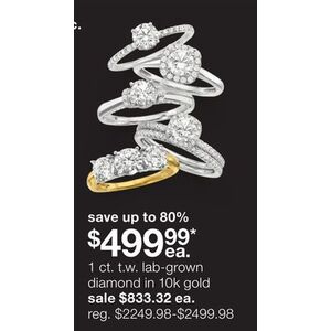 1 ct. t.w. lab-grown diamond in 10k gold for $499.99 Each