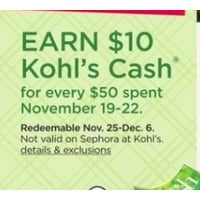 Earn $10 kohls Cash for every $50 Spend