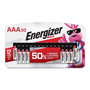 Energizer MAX Alkaline AAA Batteries, 30 Pack E92SBP30H