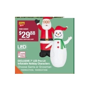 7-inch LED Pre-Lit Inflatable Holiday Characters Santa or Snowman