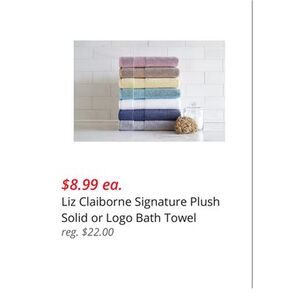 Liz Claiborne Signature Plush Solid or Logo Bath Towel