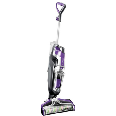 A thin purple and silver Bissell vacuum cleaner.